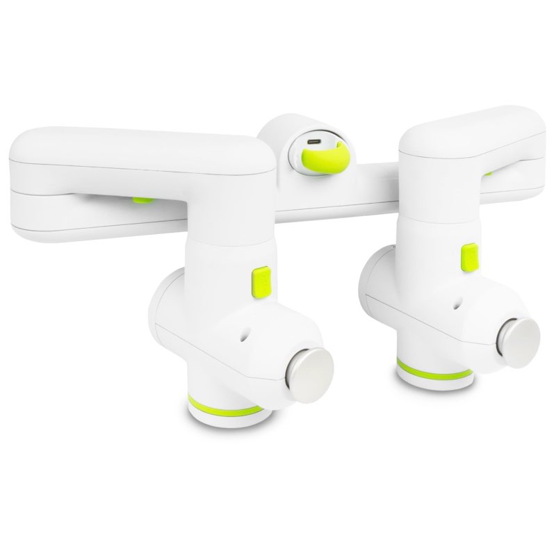 prosourcefit dual pro percussion massage gun, 6 attachable pieces for deep tissue relief, muscle massager gun with 4 speed levels, adjustable handles for back massage, and quiet portable relief, white