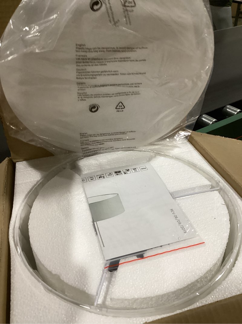 Condition photo showing New/Like New for SomSom Modern Fabric Pendant Light, 15" Classic 3-Light Drum Ceiling Chandelier, White Drum Shade, Round Frosted Acrylic Diffuser, Lamps for Living Room White.