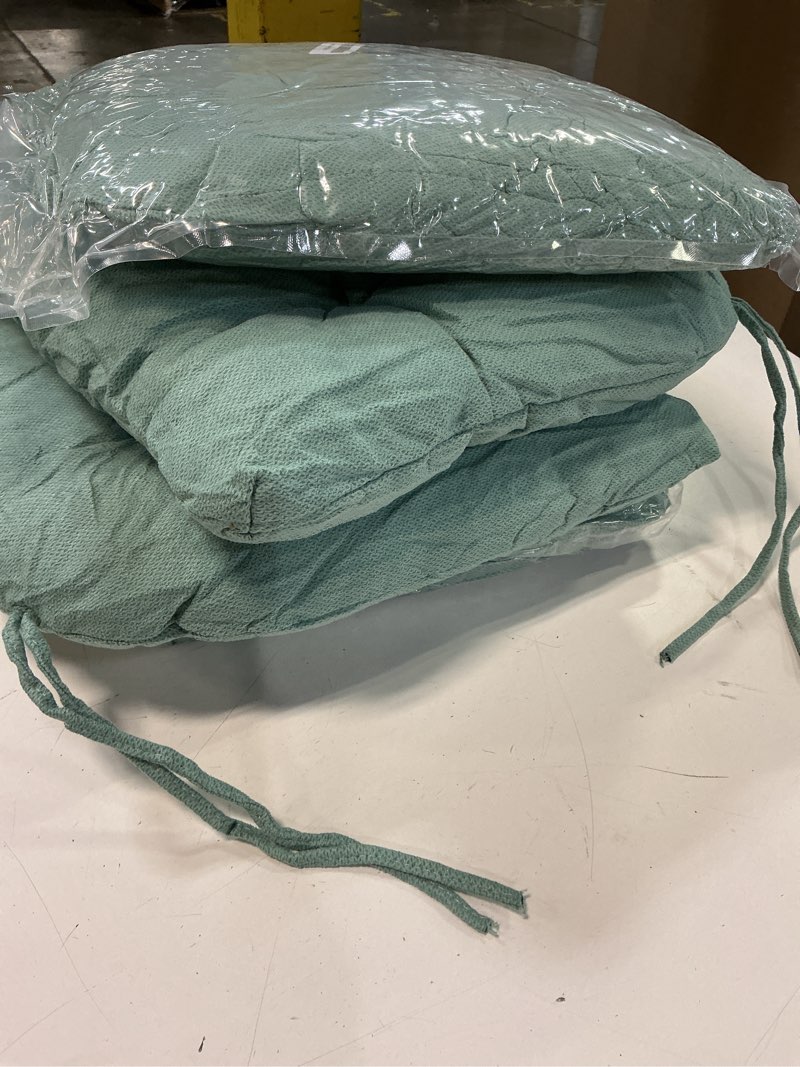 Condition photo showing Good Condition for Chair Cushions for Dining Chairs Set of 4, Kitchen Chair Cushions, Chair Pads with Ties Non Slip Backing, Christmas Room Decor, Tufted Memory Foam Seat Cushion 4 Pack, 15.5x15.5x4, Sage Green Sage Green 4 Pack (15.5x15.5)