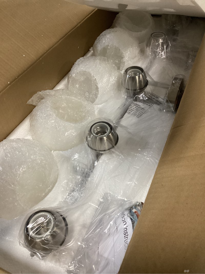 Condition photo showing Good Condition for Brushed Nickel Vanity Light, 37 Inch Globe Bathroom Light Fixtures with Milk Glass Shade, Modern 5-Light Vanity Lights for Bathroom, Mirror, VL114-BN-ML-5 Brushed Nickel & Milk Glass 5 Light