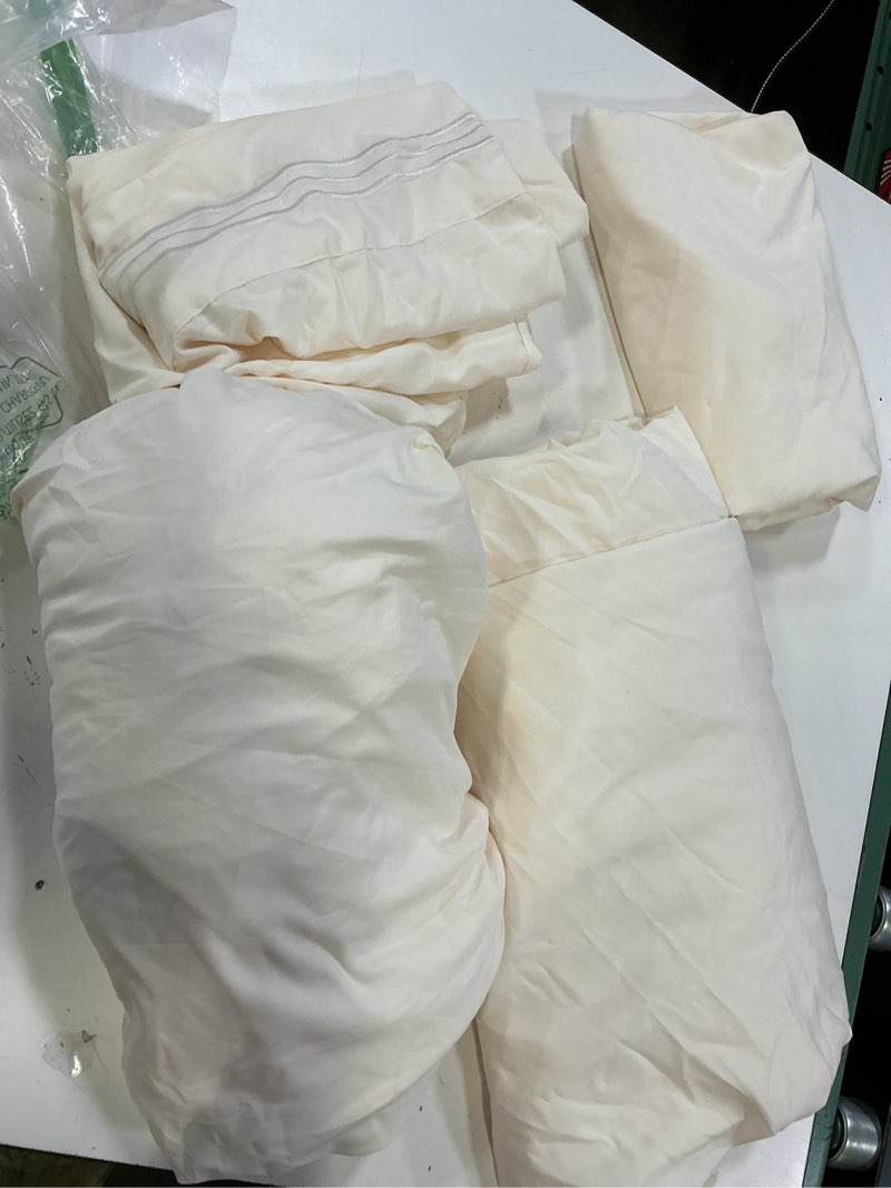 Condition photo showing Good Condition for king size 4 piece sheet set - comfy breathable & cooling sheets - hotel luxury bed sheets for women & men - deep pockets, easy-fit, extra soft & wrinkle free sheets - off white oeko-tex bed sheet set 10 - off white king
