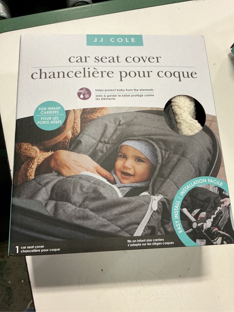 Condition photo showing New/Like New for jj cole baby car seat cover, blanket-style baby stroller & baby carrier cover, heather gray