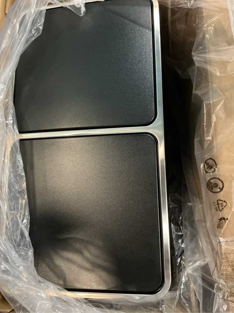 Condition photo showing Good Condition for songmics trash can, 2 x 8 gallon (2 x 30 l) garbage can for kitchen, with 15 trash bags, 2 compartments, plastic inner buckets and hinged lids, airtight, black ultb60bk version 1 black