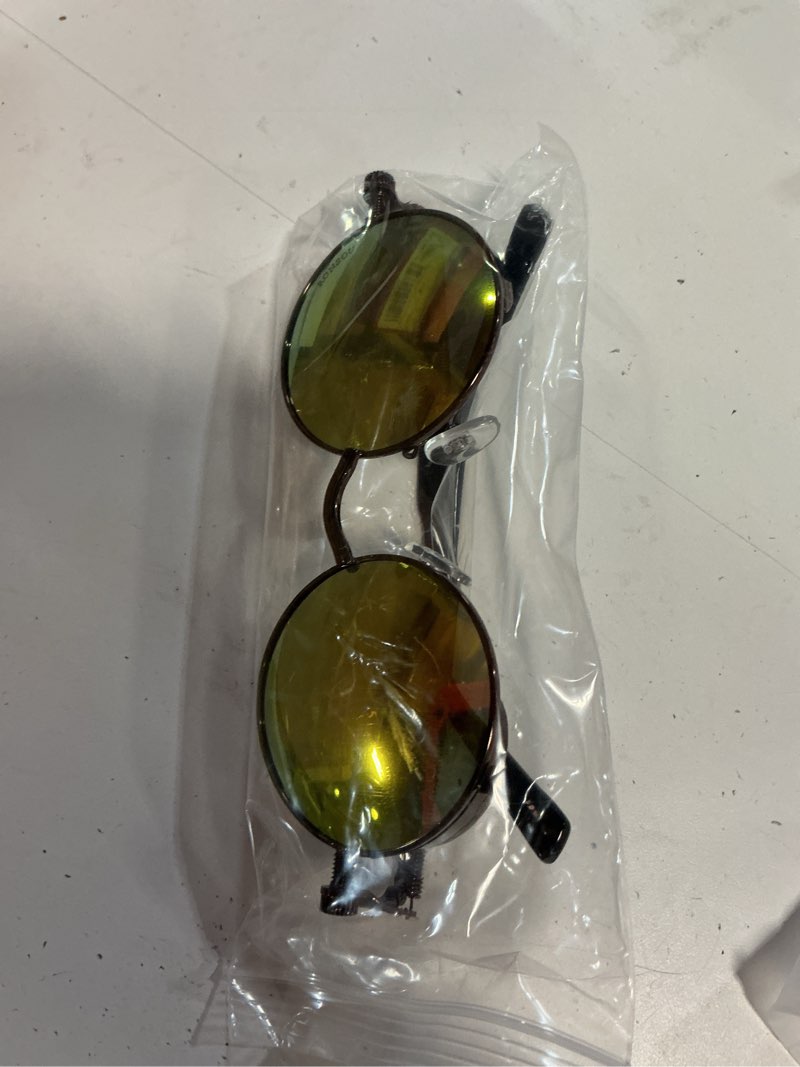 Condition photo showing New/Like New for ronsou steampunk style round vintage polarized sunglasses retro eyewear uv400 protection matel frame b2 brown frame/golden lens 46 millimeters