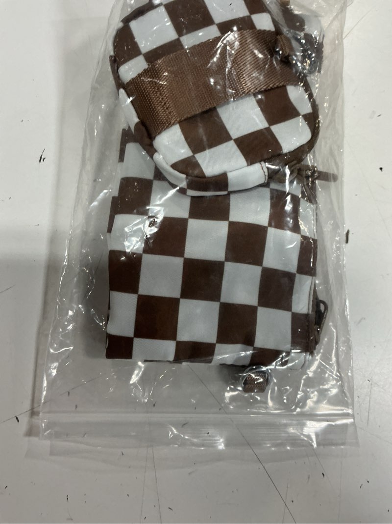 Condition photo showing New/Like New for small checkered dual-pouch sling bag for women shoulder fashion designer mini crossbody trendy belt purse caramel check