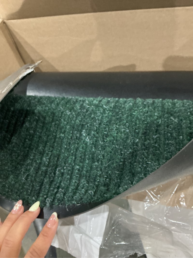 Condition photo showing As Is for maxmat® extra large commercial door mat, rubber border heavy duty door mat, waterproof, low-profile, easy to clean, rubber entry mat. (green, 3 x 6 feet) 3 x 6 feet green