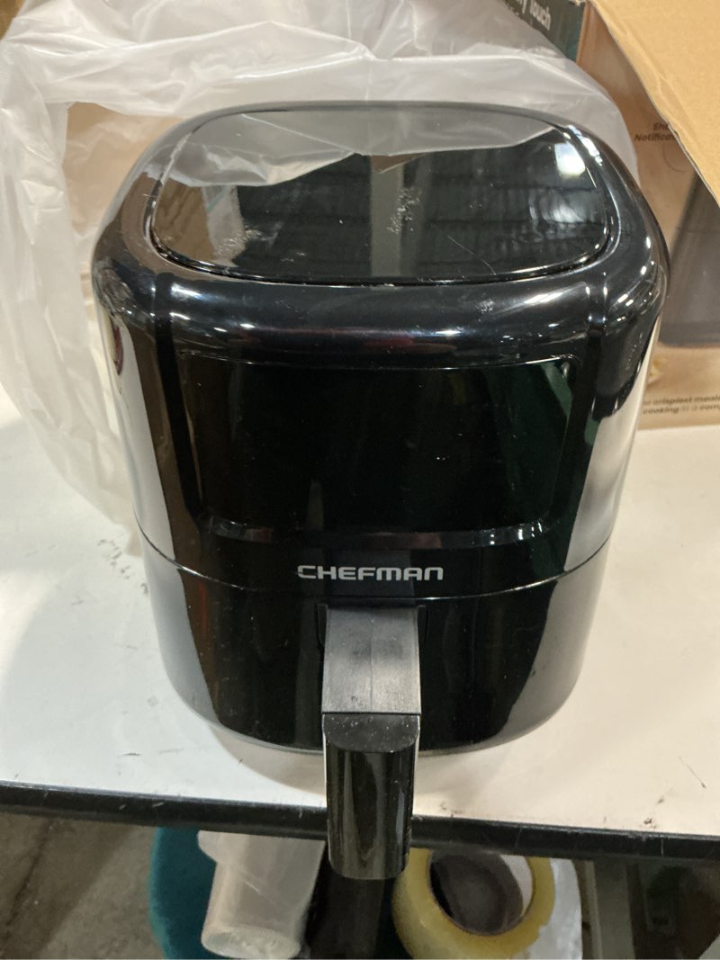 Condition photo showing As Is for CHEFMAN 2 Qt Mini Air Fryer – Digital Space-Saving Compact Air Fryer with Nonstick and Dishwasher Safe Basket, Quick & Easy Meals in Minutes, Features Digital Timer and Shake Reminder – Black