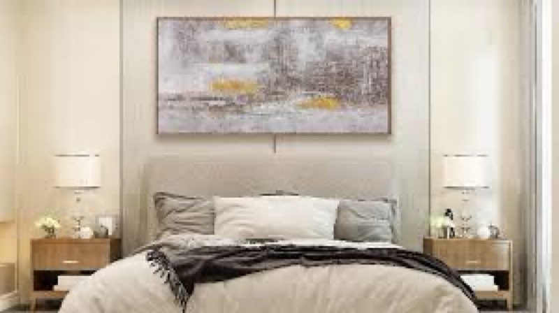 Textured Abstract Wall Decor with Frame Grey and Brown Canvas Art Gold Accents Modern Large Artwork 