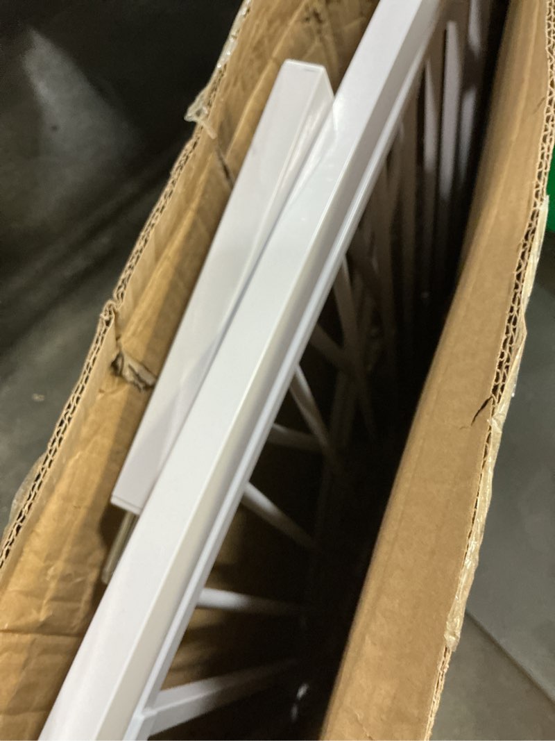 Condition photo showing As Is for miumoon 29.5"-46" pressure mounted baby gate for stairs & doorways | dog gate with 4 main rods & 2 round banister adapters for doorways & stairs, auto-close walk-through child gate, 30.5" tall white 29.5-46"w x 30.5"h 1