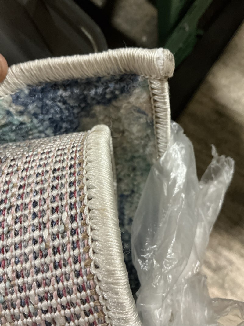 Condition photo showing Good Condition for (Similar to stock photo) Petalo Abstract Two-Tone Runner Rug 2x8, Blue/Cream, Contemporary, Modern, Easy-Cleaning for Living Room, Bedroom, Kitchen, Pet Friendly, Non-Shedding (CTP200B-28) Blue/Cream 2' x 8' (Runner)