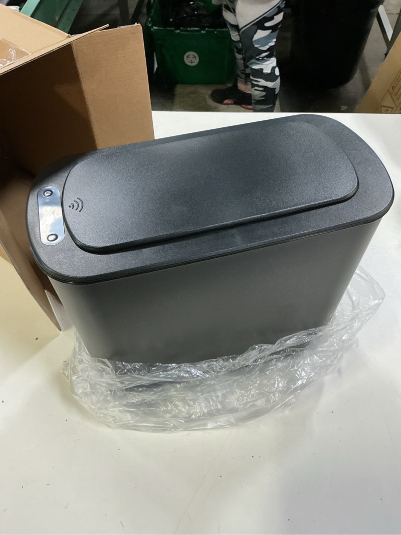 Condition photo showing New/Like New for cesun automatic motion sensor black bathroom trash can with lid, 2.6 gallon touchless trash bin, smart plastic slim garbage can small wastebasket for toilet, office, rv, bedroom, living room