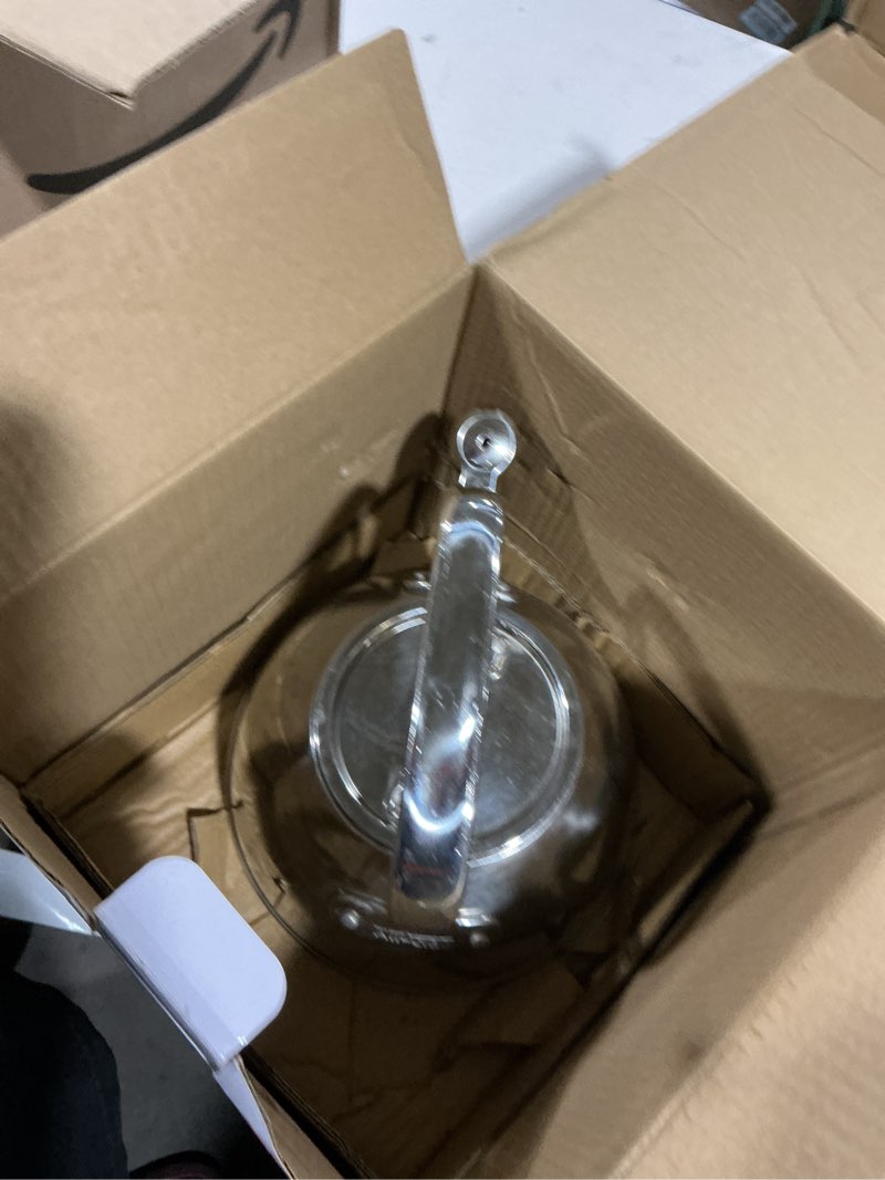 Condition photo showing As Is for all-clad specialty stainless steel tea kettle 2 quart induction pots and pans, cookware silver