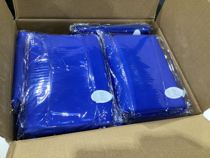 Condition photo showing Good Condition for Showgeous 12 Pack Royal Blue Round Tablecloth - 108 Inch Polyester Table Cloth - Washable Decorative Fabric Table Covers for Wedding, Dining, Party, Banquet Royal Blue 12 Pack - 108 Inch Round