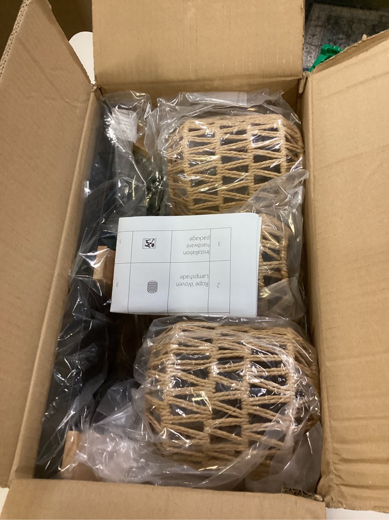 Condition photo showing Good Condition for 3-Light Bathroom Vanity Light Fixtures, Rustic Style Rattan Bathroom Wall Sconce with Handmade Bamboo Woven Boho Wicker Lampshade, Farmhouse Wooden Bracket, Suit for Stairway Bedroom and Hallway