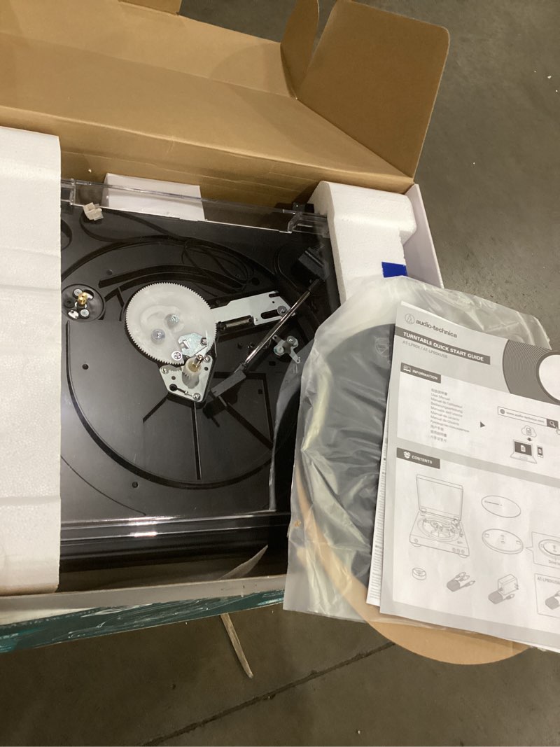 Condition photo showing As Is for USED Audio-Technica AT-LP60X-BK Fully Automatic Belt-Drive Stereo Turntable, Black, Hi-Fi, 2 Speed, Dust Cover, Anti-Resonance, Die-Cast Aluminum Platter Black Wired Turntable