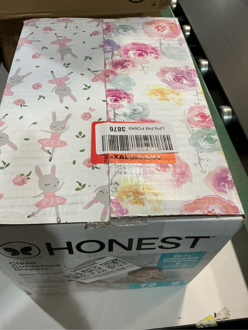 Condition photo showing New/Like New for The Honest Company Comfort Dry Disposable Diapers for Sensitive Skin, Hypoallergenic, Rose Blossom + Tutu Cute, Club Box Size 2 (12–18 lbs), 72 Count Size 2 (72 Count) Rose Blossom + Tutu Cute