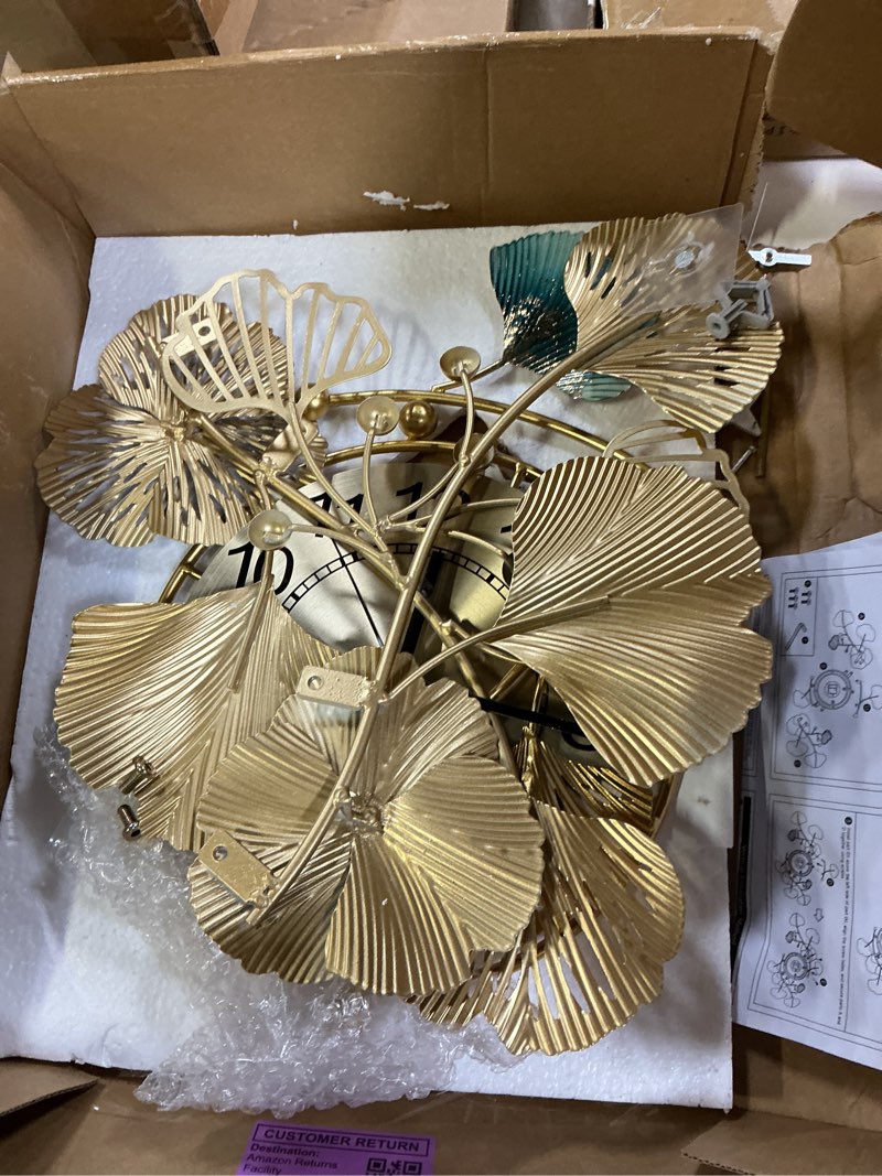 Condition photo showing Good Condition for wall clocks for living room decor,large wall clock,3d creative metal ginkgo leaf design,with silent movement wall clocks for home wall decor clock?33"x18"? blue 33"w x 18"h