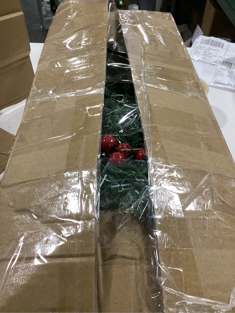 Condition photo showing As Is for 4ft Prelit Artificial Small Christmas Tree with Warm White Multi-Color LED Lights, Remote Control and Timer Operated, Metal Stand Red Berries & Pine Cone Slim Pencil Decoration for Indoor/Outdoor Green Red 4ft
