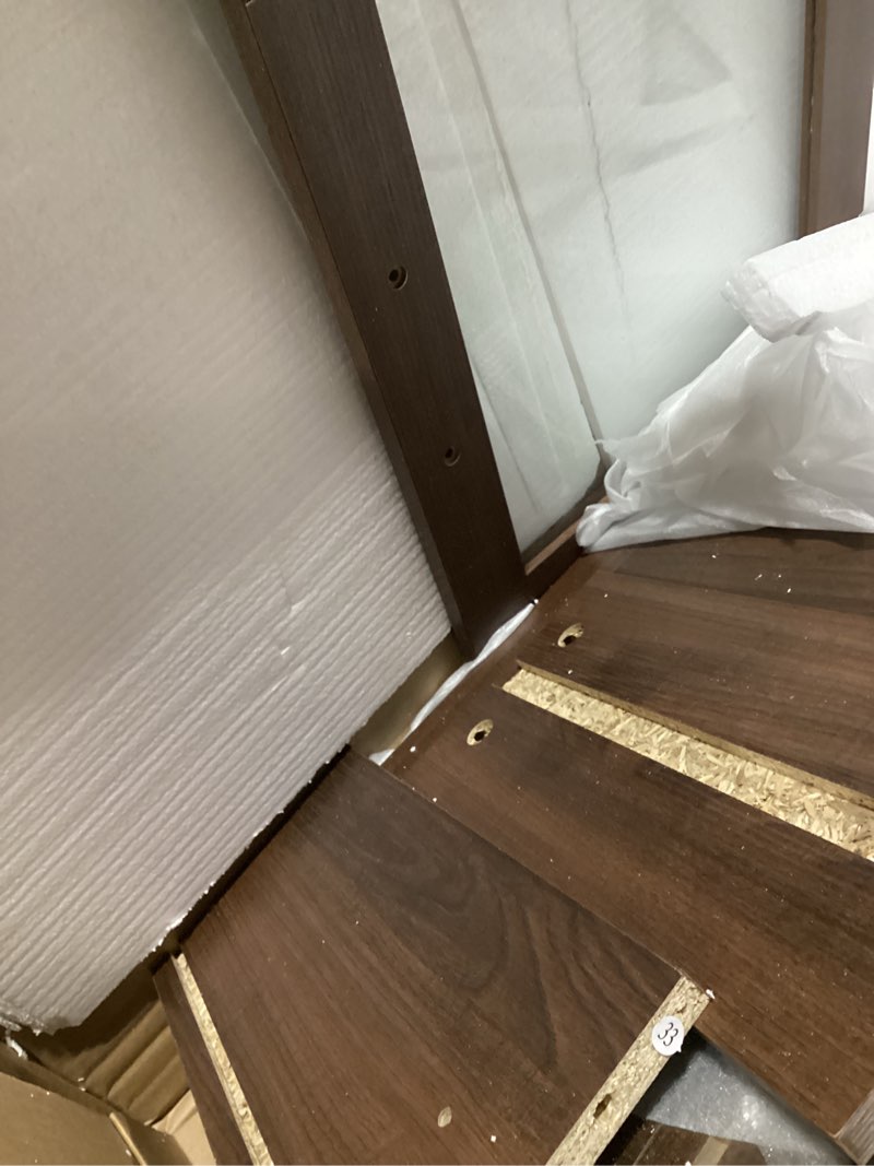 Condition photo showing Good Condition for garvee 72 in tall kitchen pantry cabinet, kitchen hutch bar cabinet with microwave stand, cupboard with drawers glass doors for dining room, living room, brown 31.5" w x 72" h x 15.7" d dark brown