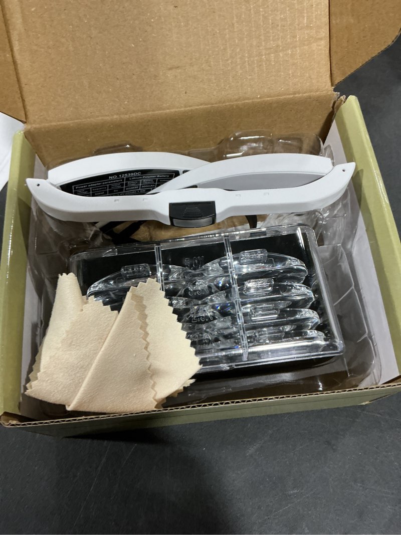 Condition photo showing Good Condition for Magnifying Glass with Light, 1.5X-5.0X Magnifying Glasses, Rechargeable Magnifier Headset with Light, Head Magnifier with 4 Detachable Lenses, Magnify Glasses for Close Work Crafts Jewelry White Magnifying Glass With Light