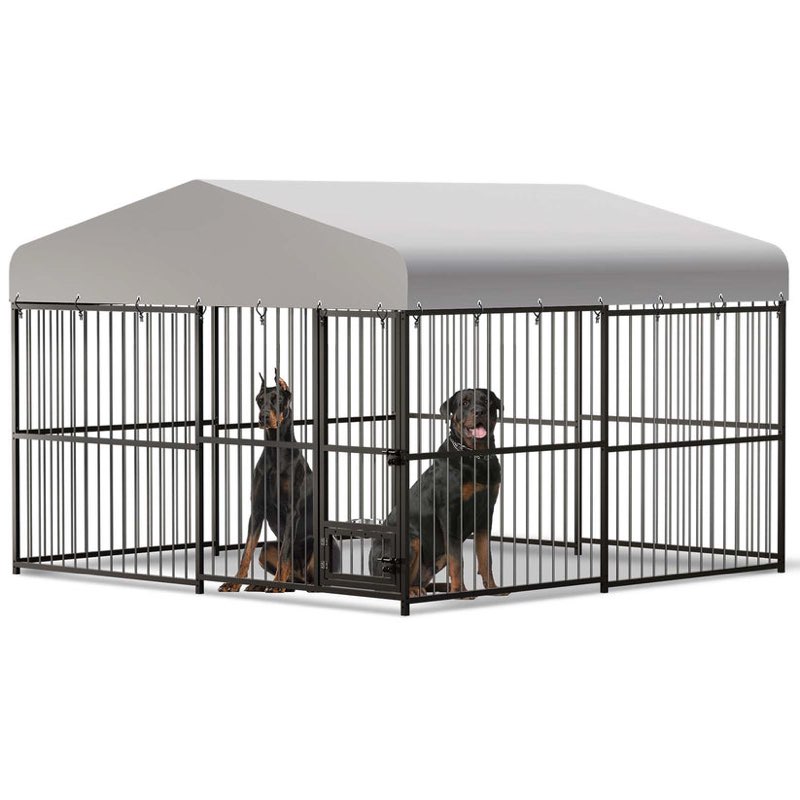 (Incomplete Set, Only 1 Box) Garvee Large Outdoor Dog Kennel, Heavy Duty Dog Cage with Roof, Dog Kennel Galvanized Iron Dog House with Safety Locks, UV & Water Resistant Proof Cover, for Garden Backyard