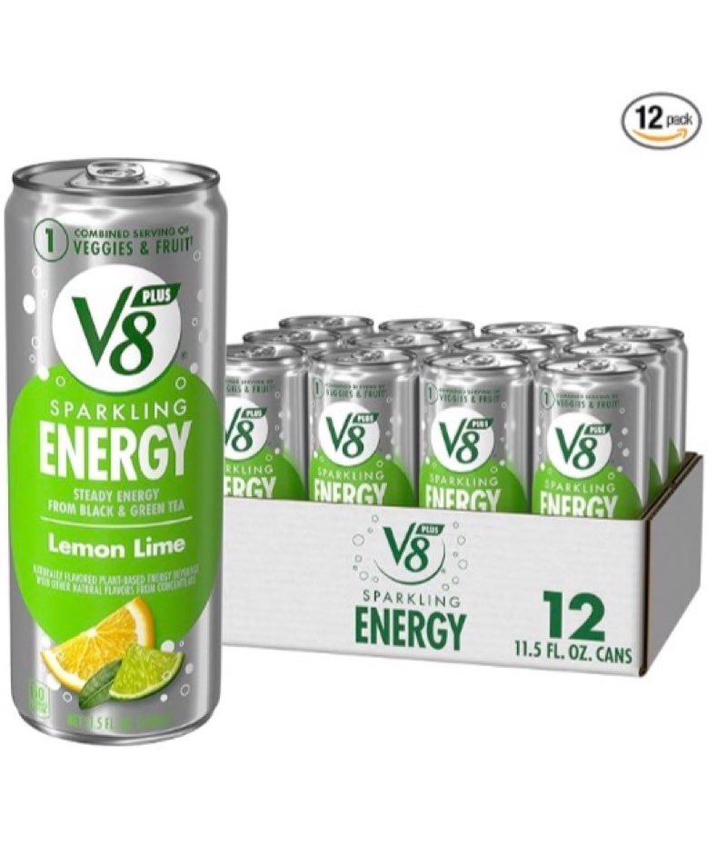 (Best by 30 / Jan / 2026 ) V8 +Energy Sparkling Lemon Lime Juice Energy Drink, 11.5 fl oz Can