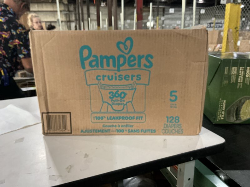 Condition photo showing New/Like New for Pampers Diapers - Cruisers 360 - Size 5, 128 Count, Babyproof up to 100% Leakproof Pull-On Diaper Size 5 128
