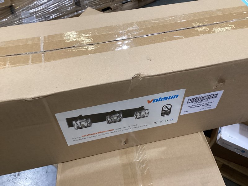 Condition photo showing New/Like New for volisun crystal vanity lights for bathrooms, 3 light bathroom vanity light, modern matte black bathroom light over mirror, black bathrooms lights fixtures-ul certificated(exclude bulb) black-round 3 light