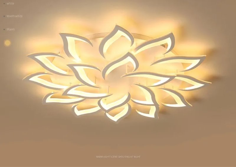 Acrylic Petal LED Ceiling Light with Remote Control, 10-15 Light Sources, Surface Mounted, Warm and Cool White for Foyer and Bedroom