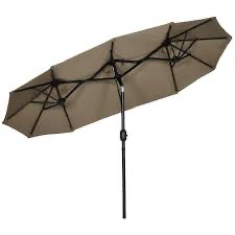 9.5 ft. Steel Double-sided Market Patio Umbrella in Brown with Push Button Tilt and Crank