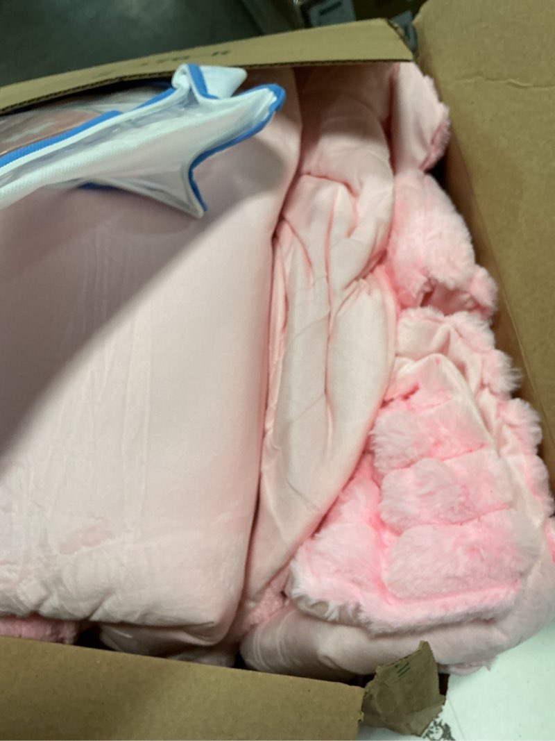 Condition photo showing Good Condition for Smoofy Fluffy Queen Comforter Set 3 Pieces - Pink Fleece Fluffy Comforter Set, Luxury Fuzzy Queen Bedding Set, Soft Warm Bed Set All Season, Heavy Faux Fur Comforter with 2 Pillow Cases 3 Piece-Queen (90”X90'') Pink