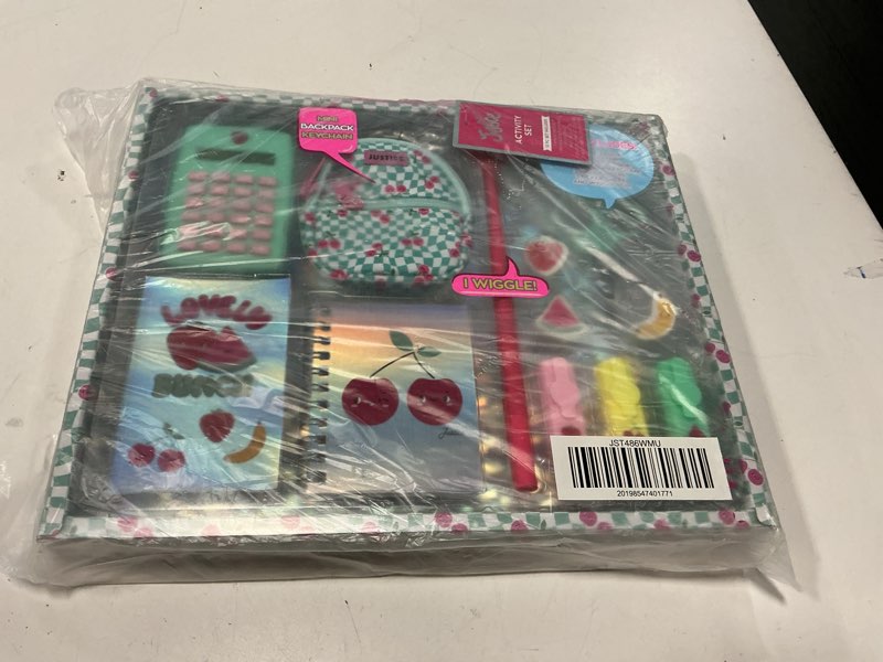 Condition photo showing New/Like New for justice teal mini fruit stationery set