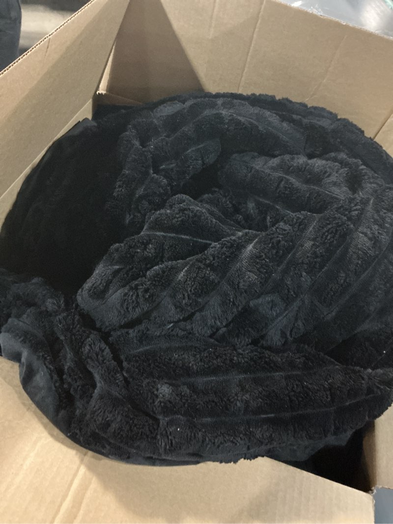 Condition photo showing As Is for EXQ Home Fluffy Comforter Set Queen Size - Super Soft Faux Fur Stripe Jacquard Comforter 3 Pieces, Black Fleece Bedding Set,Winter Warm Bed Set,1 Comforter with 2 Pillowcases 01 Black 3 Piece-Queen (90"X90")