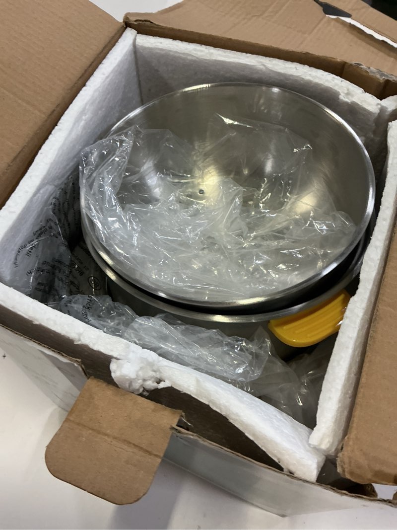 Condition photo showing As Is for hard boiled egg cooker - cachoo 14-egg rapid stainless steel egg boiler with 30-min timer & auto shut off, compact electric vegetable steamer for cooking, dishwasher safe, retro yellow retro yellow 2-tier
