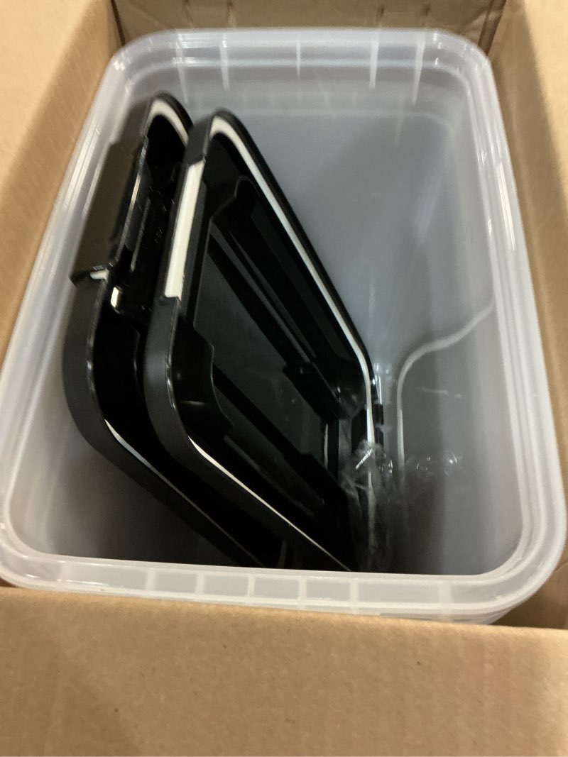 Condition photo showing Good Condition for IRIS USA Dog Food Storage Container, 2 Pack, Up to 30 lbs Each, Airtight Seal for Freshness, Wheels for Rolling, Easy One Hand Opening, Made in USA, BPA Free, Clear/Black