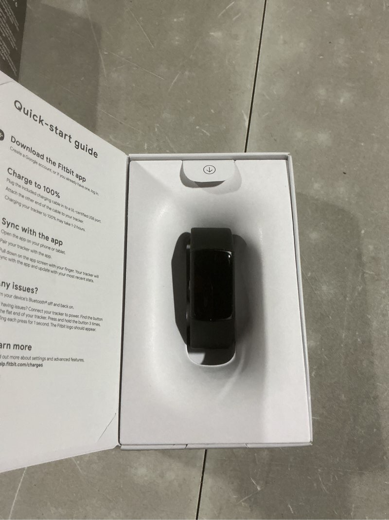 Condition photo showing As Is for fitbit charge 6 fitness tracker with google apps, heart rate on exercise equipment, 6-months premium membership included, gps, health tools and more, obsidian/black, one size (s & l bands included) black case w/ black band tracker