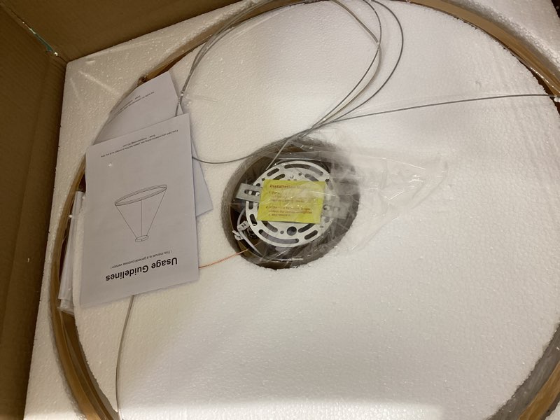 Condition photo showing As Is for modern led chandelier gold high ceiling ring chandeliers with remote control circular pendant light dimmable for dining room living room bedroom hallway kitchen island(3000k-6500k d23.6) gold 1 ring