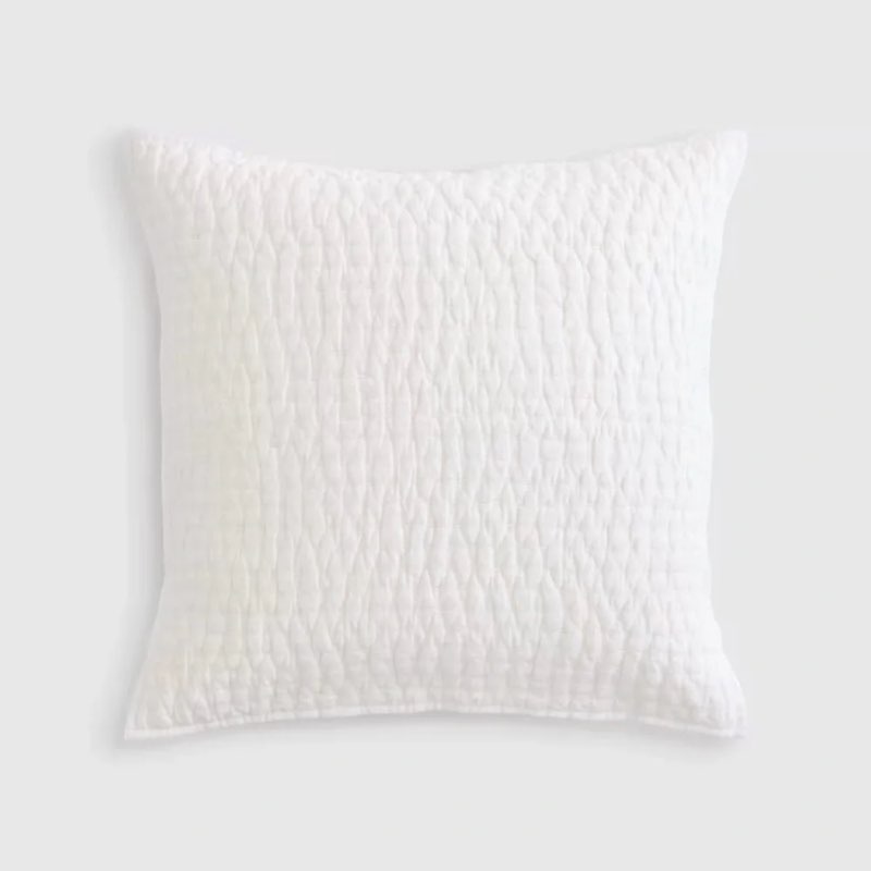 quince european linen cotton stitch quilted euro sham white 4455(only cover ) 