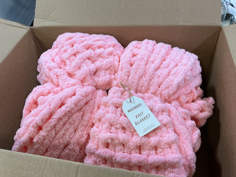Condition photo showing Good Condition for chunky knit blanket throw 50x60 inches,handmade cable knit crochet blanket,cozy lightweight all season,wrinkle-resistant polyester for couch bed sofa reading nook, beige,pink