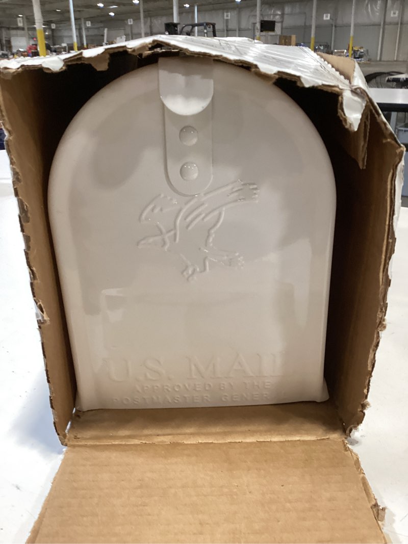 Condition photo showing As Is for architectural mailboxes elite classic galvanized steel post mount white mailbox