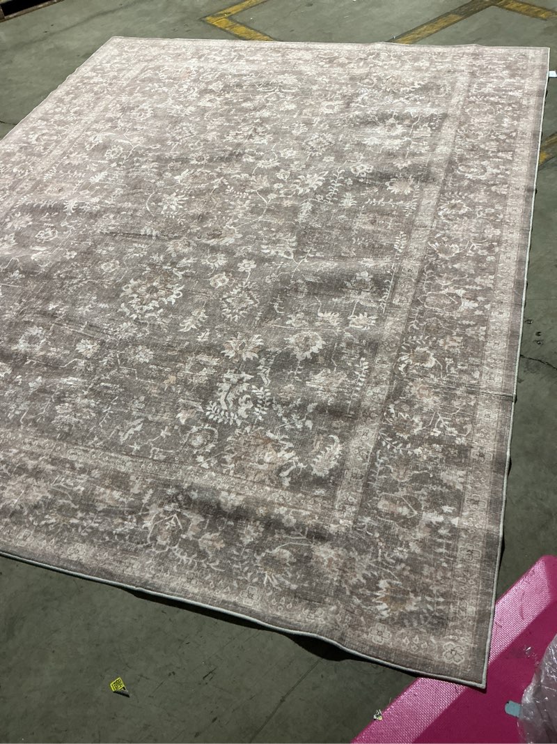 Condition photo showing Good Condition for purecozy 8x10 deep brown area rug non slip vintage living room distressed machine washable carpet traditional indoor bedroom deep brown retro floral accent throw rug for office kitchen dorm dining room 8' x 10' (rectangular) taupe