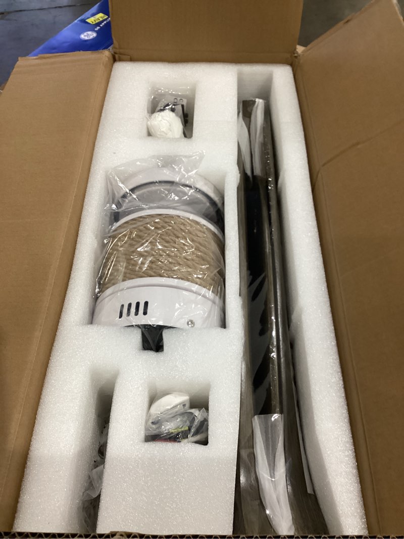 Condition photo showing New/Like New for 60in boho white ceiling mount fan light dimmable with remote control 3 blade hemp rope ceiling fan with light coastal weathered wood ceiling fan outdoor for balcony kitchen bedroom living room white & rope flush mount 60inch