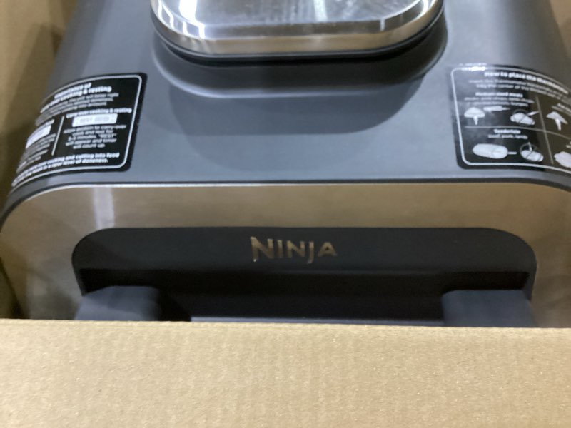 Condition photo showing As Is for not tested *****ninja dg551 foodi smart xl 6-in-1 indoor grill with air fry, roast, bake, broil, & dehydrate, foodi smart thermometer, 2nd generation, black/silver 6-in-1 with thermometer