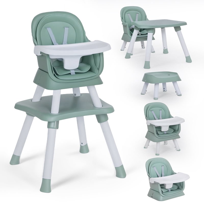 aileekiss 8-in-1 baby high chair, toddler booster seat with dishwasher-safe tray, green