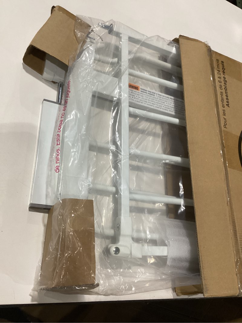 Condition photo showing Good Condition for regalo safety 29-38.5" baby gate for doorways & bottom of stairs, pressure mounted baby gate with door for babies, toddlers & pets, tested & safe for 30 years, american designed, american owned, white white 29-38.5"w x 30"h