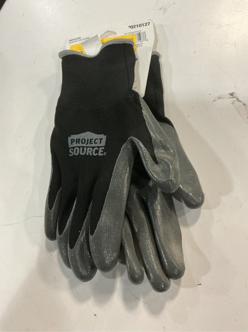 Condition photo showing New/Like New for project source small/medium black nitrile dipped polyester everyday gloves 1.0 -pairs item #210127 | model #67197 pack 3