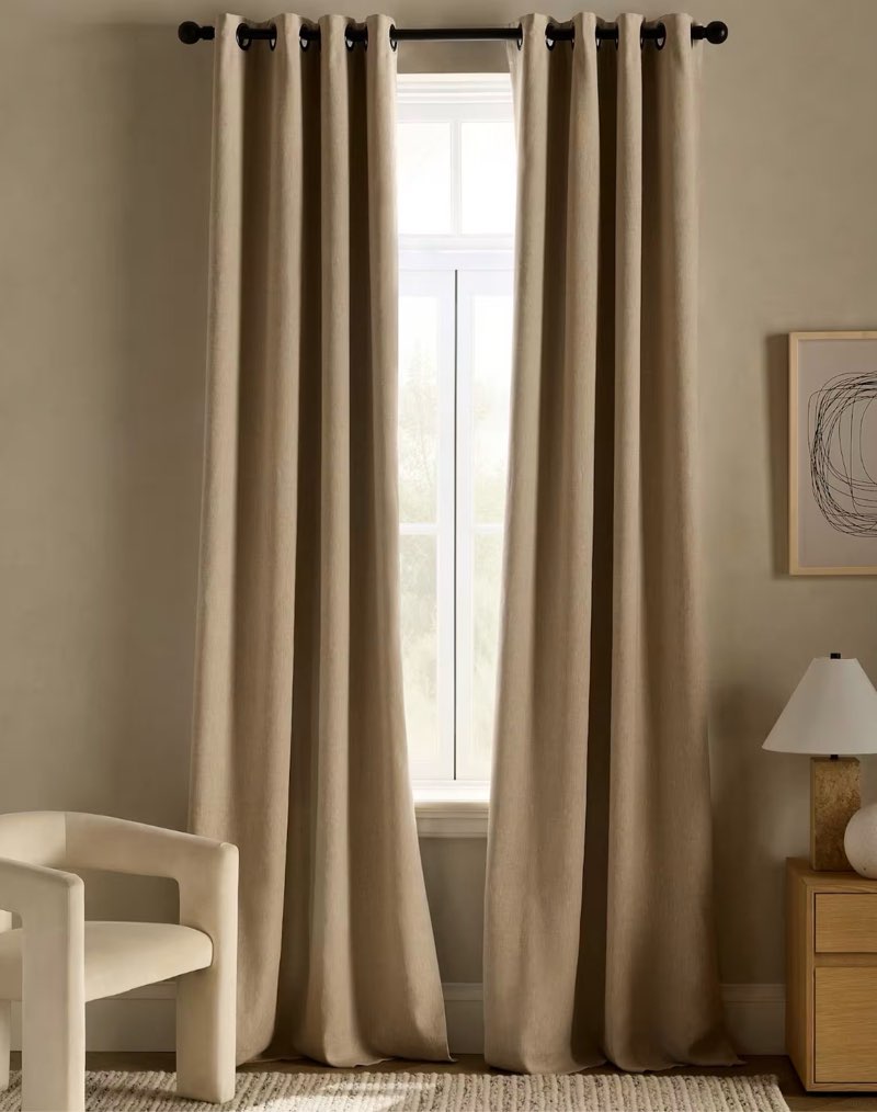 european linen grommet room darkening curtain, 48x84, flax