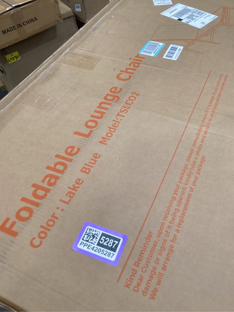 Condition photo showing As Is for aluminum chaise lounge chair outdoor, foldable & assembly free outdoor lounge chair with 5 position adjustable backrest, patio pool lounge chairs for outside poolside beach lawn, 1pc, lake blue