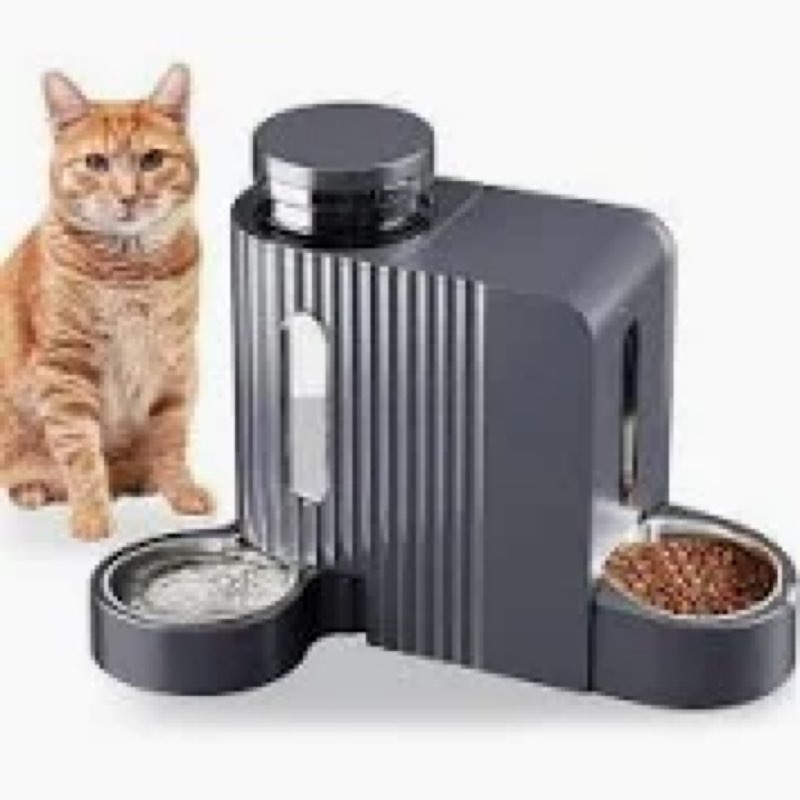 Gardner Pet Automatic Gravity Cat Food Feeder and Water Dispenser Stainless Steel Two-in-One Set Lar