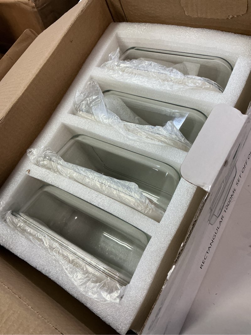Condition photo showing Good Condition for Glass Food Storage Containers with Silicone Glass Lids, Stainless Steel Salad Dressing Containers, Microwave-safe LeakProof Food Containers Set, 4-pack 35 oz?Grey?